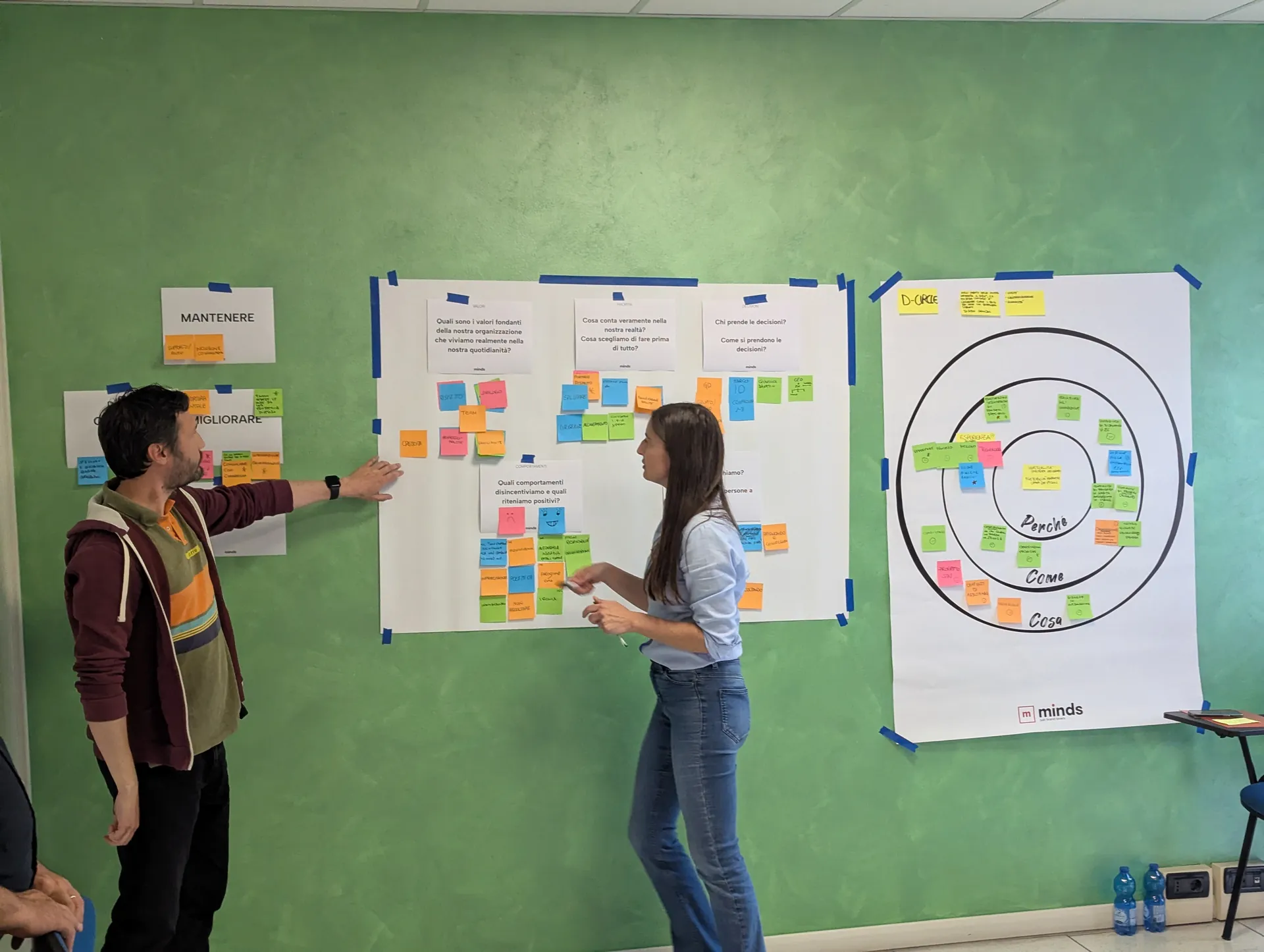 Due partecipanti presentano i contributi raccolti su valori, comportamenti e identità del nuovo brand D_Circle.