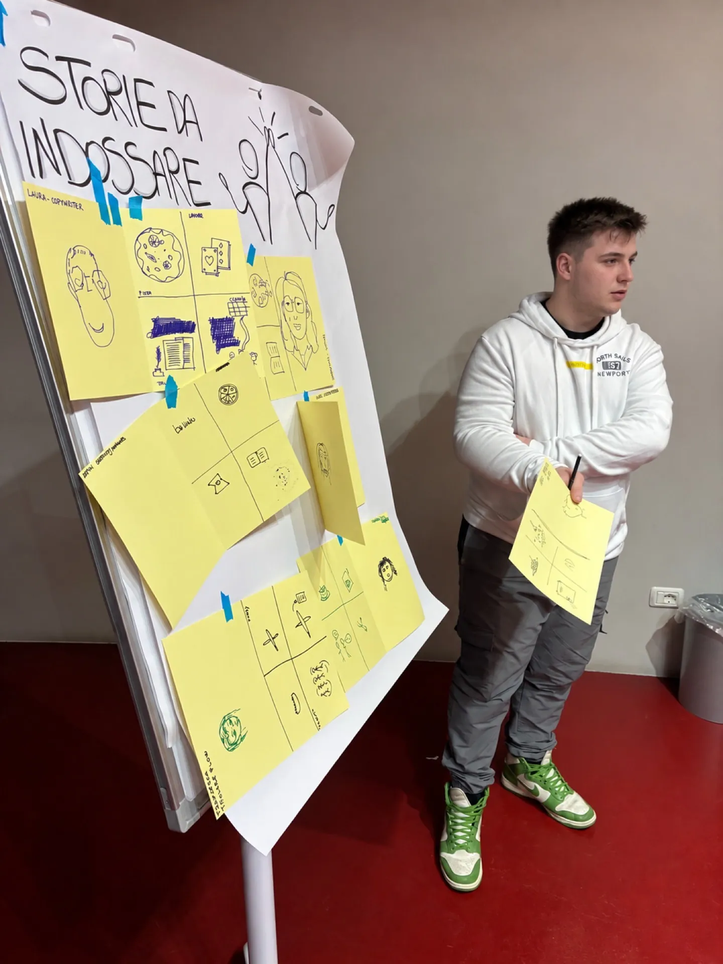 Un giovane partecipante presenta una sintesi visiva delle esperienze e delle competenze collegate al mondo del lavoro.